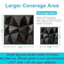 3D菱形图案PVC墙板，尺寸11.8 x 11.8英寸/19.7 x 19.7英寸，哑光白/黑/粉三种颜色可选。材质无异味，轻便易安装，防火、防水、防潮，适用于家居、房间、浴室、卧室、客厅墙面装饰，也可用于圣诞节、冬季和新年装饰。将墙纸粘贴在墙上，即可将其变成一幅墙面艺术作品。