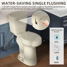 Inodoro alargado de 21 pulgadas de alto, inodoros extra altos con asiento de inodoro de altura cómoda y descarga única de 1,28 GPF, adecuado para personas mayores y personas altas - Hueso - Ver 6