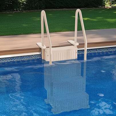 Swimming Pool Ladder, 4-Step Double Handrails Stairs With Non-Slip Heavy Duty Steps, Max Load Capacity 400 Lbs, For 48-54 In Inground & Above-Ground Pools Of Any Decking Surface, Taupe