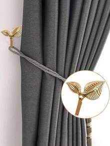 2pcs Leaf Shaped Metal Curtain Hooks With Screws, Multi-Color Options, Suitable For Wall And Curtain Rods - Multicolor - View 5