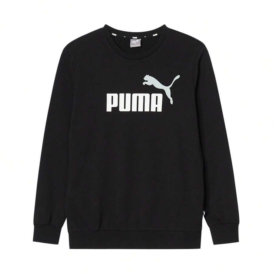 Puma 男士时尚印花大Logo圆领长袖针织卫衣运动服 58900761 - 黑色/白色 - 查看 1