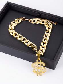 1个镶嵌水钻的美元符号大吊坠，闪亮塑料仿金链项链，适合猫狗等宠物，嘻哈风格 - 金色 - 查看 15