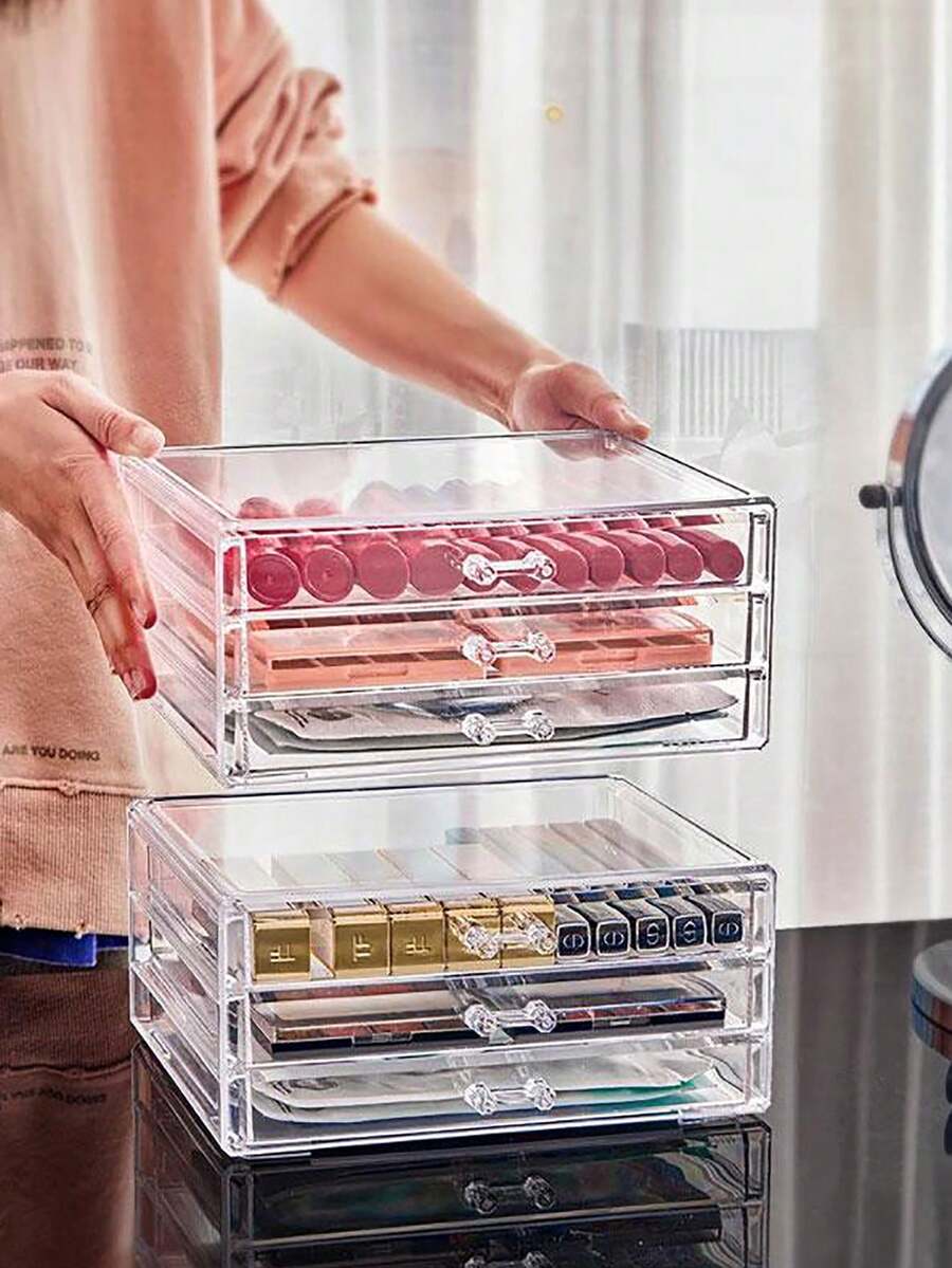 Vintage Style Jewelry Organizer With 3 Drawers - 72-Grid High Capacity Plastic Tabletop Storage Box For Rings, Earrings, Necklaces, Gift For Girlfriend, Mother, And Loved Ones