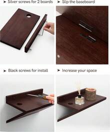 2Pcs Floating Nightstand, Modern Wood Floating Bedside Table Z-Shape Wall Mounted Nightstand Small Hanging Night Stands For Bedroom  Dark Cherry - 棕色 - 查看 7