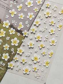 1pc Yellow Tropical Frangipani Blooming Petals Embossed Flower Exotic 5D Nail Art Stickers Self-Adhesive Press On Manicure For Women Summer Vacation Nail Decor For Beach Party Holiday - Multicolor - View 2