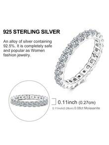 1 Piece Original 925 Sterling Silver Luxe 0.063ct*24 Pieces Moissanite Eternity Ring Dazzling Continuous Stones In Premium Sterling Silver, Meticulously Crafted For Timeless Glamour. It Exudes Opulence-Perfect For Gifting Or Treating Yourself. Water-Resistant, Tarnish-Resistant, And Bursting With Fire A Showstopping Accessory That Blends Sophistication & Everyday Wearability - Silver - View 5