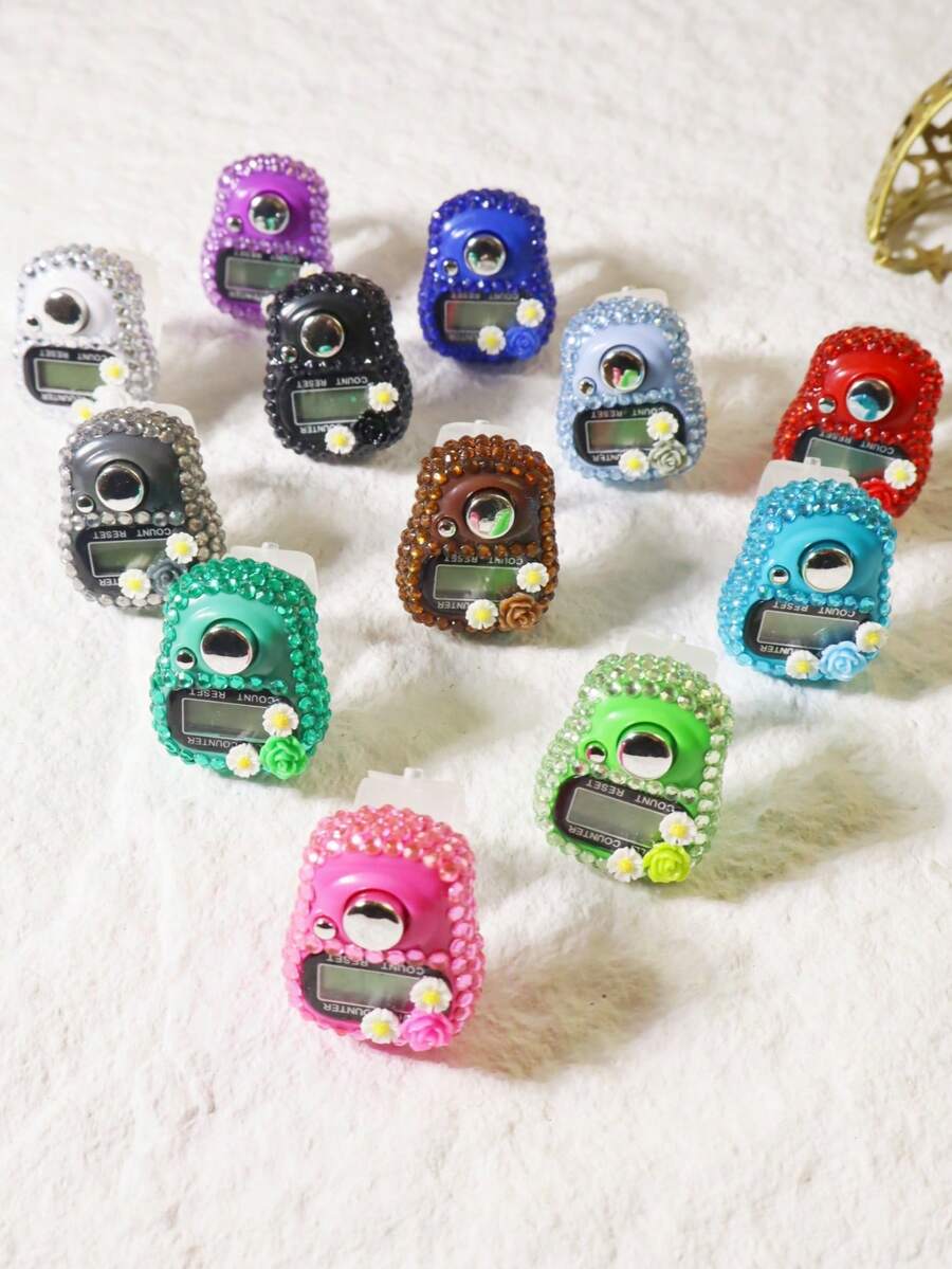 1pc/5pcs/10pcs Ramadan Spring Prayer | Arabic Style Flower & Rhinestone Enamel Counter, Portable Rosary Beads Pendant - Multicolor - View 1