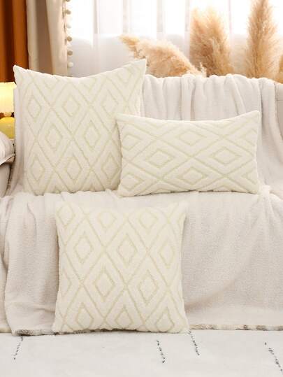 1pc Plush Jacquard Throw Pillow Cover, Diamond Pattern For Living Room, Sofa, Bedroom, Home Decor, Farmhouse, Bar, Party
