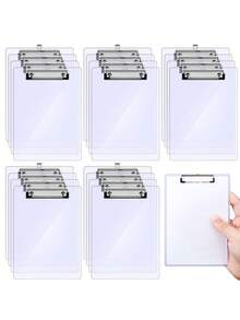 4 pièces Set de mini-planchettes à pince transparentes en plastique avec pinces basses, idéal pour les petits blocs-notes, convient aux enseignants, étudiants et employés de bureau (Taille : 4" X 6") - givré semi-transparent - Voir 1