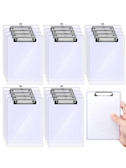 Set de 4 piezas de portapapeles de plástico transparente mini con clips de perfil bajo, ideal para libretas pequeñas, adecuado para maestros, estudiantes y trabajadores de oficina (Tamaño: 4" X 6")
