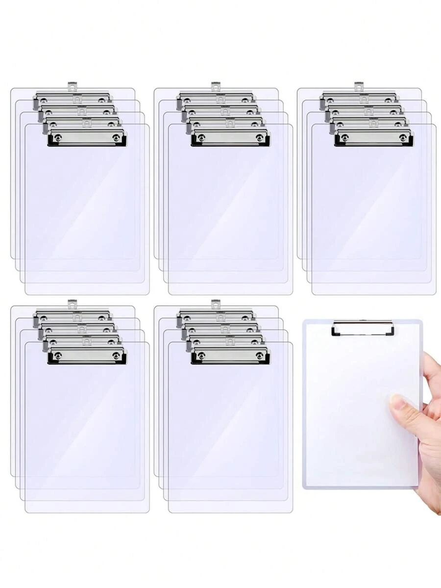 4 pièces Set de mini-planchettes à pince transparentes en plastique avec pinces basses, idéal pour les petits blocs-notes, convient aux enseignants, étudiants et employés de bureau (Taille : 4" X 6") - givré semi-transparent - Voir 1