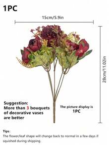 1pc Artificial Rose, Chrysanthemum & Mixed Flower Bouquet, Bridal Wedding Decor, DIY Wreath Materials, Birthday Party, Home Decor, Vase Filler, Outdoor Garden, Spring Decoration, New Year Gift - Blue - View 3