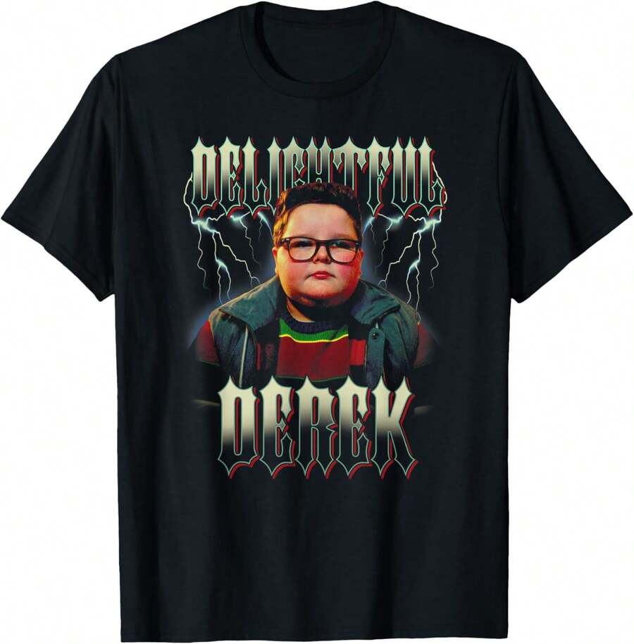 Stranger T.Hings Delightful Derek Heavy Metal Lightning Font T-Shirt - Black - View 1