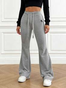 Women's Embroidery Flare Pants, Fashionable Design Suitable - Grey - View 2