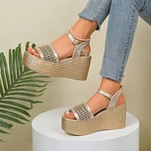 New Women's Fashion Simple Versatile Casual Platform Wedge Slide Sandals - Champagne - View 3