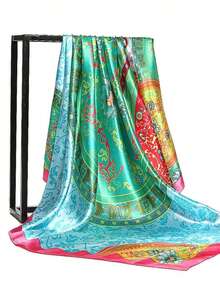 1pc Minimalist Printed Satin Square Scarf, New Spring Fashion Headscarf For Women, Can Be Used As Waistband, Bag Decoration, Ribbon, Headband Or Scarf, Ideal Choice To Enhance Your Overall Look - 淺褐色的 - 查看 3