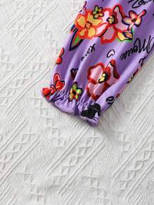 Disney Authorized Cute Minnie Mouse Young Girls 2-Piece Set - Round Neck Short Sleeve Top And Long Pants, Minnie Mouse Pattern, Casual Summer T-Shirt, Playful & Fashionable, Breathable Fabric, 2-Piece Outfit, Children Shorts Set, Young GirlClothing - Purple - View 8