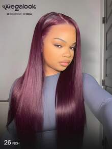 MEGALOOK 6英寸x5英寸深梅子色蕾丝前假发 - 预剪裁、预拔毛自然发际线，透明蕾丝，新手友好，适合女性。100%真人发假发 - 无需胶水，外观自然，适合日常佩戴，可打造办公室、万圣节、派对、Y2K、叛逆女孩、度假、户外角色扮演、学校、节日、圣诞节、婚礼等多种造型。 - S99JB - 查看 2