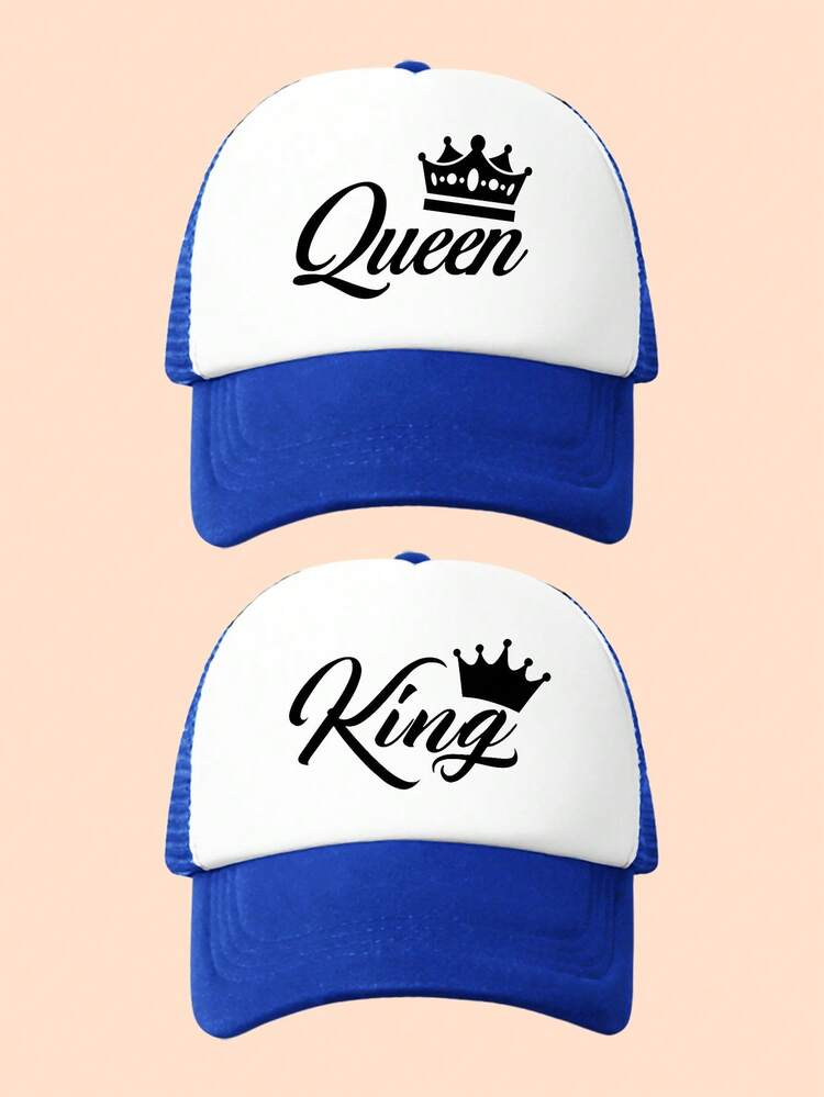 2 szt. czapki baseballowe z siateczki dla dzieci King & Queen Cartoon, oddychający i wygodny kapelusz przeciwsłoneczny, pasujący prezent dla rodzeństwa - Wielokolorowe - Zobacz 16