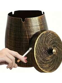 Gạt tàn thuốc bằng kim loại ngoài trời có nắp đậy - Không khói, chống gió, chống mưa - Gạt tàn thuốc tròn bằng sắt có đế chống trượt - Gạt tàn xì gà dùng trang trí nhà cửa, văn phòng, ban công - Không cần điện - Nhiều màu - Xem 4