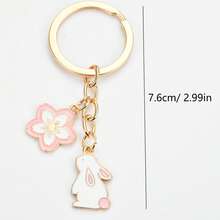 粉色樱花兔钥匙扣，DIY可爱兔子花朵装饰，可装饰背包、化妆包，创意动物钥匙扣礼物，送给女朋友，生日礼物，锌合金钥匙扣 - 彩色 - 查看 2