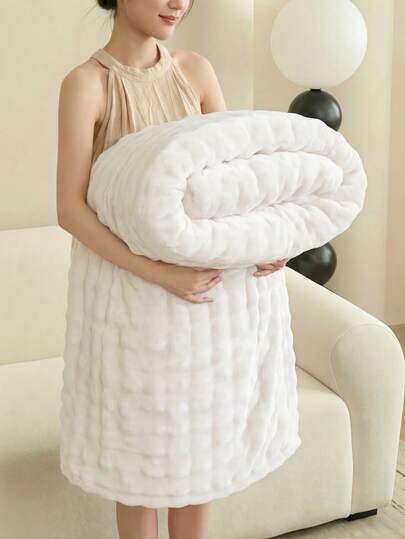 1pc Ultra-Soft White Bubble Fleece Throw Blanket - Cozy & Warm For Couch, Bed, Camping, And Travel - All-Season, Multiple Sizes Available, Soft & Fluffy Knit Fabric