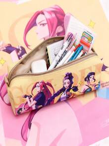 1个KPOP女巫狩猎主题文具笔袋，PU拉链单层笔袋，返校必备，学习用品，文具节日礼物，派对礼品 - 彩色 - 查看 4