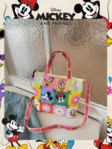 Disney Officially Licensed 1 Pc Mickey Mouse Lunch Bag Handbag Printed Tote Bag,Women's Cute Cartoon Handheld Bag For Daily Use, Casual Canvas Shoulder Bag For Easy Carry –For Women/Girls For Shopping/Daily Use /Fashion Accessories - Multicolor - View 11
