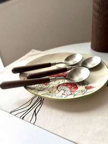 3件套不锈钢圆勺，仿胡桃木手柄，高品质餐具，适用于西式正餐和甜点 - 彩色 - 查看 6