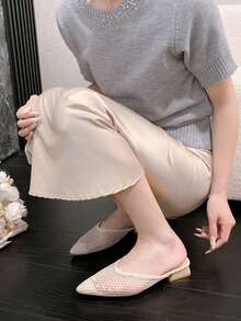 尖头平底凉鞋，无后跟穆勒拖鞋，青少年时尚拖鞋 - 米色 - 查看 5