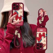 Red Horse Pattern Phone Case, Compatible With IPhone 17/16/11/13/15 Plus/15 Pro/15 Pro Max/12/14 Pro Max/XS/XR/11 Pro Max/12 Pro/12 Pro Max/13 Pro/13 Pro Max/14 Pro/14 Plus/7/8 Plus Deep Sea Whale Print & Feather Texture Phone Case, Compatible With IPhone 11/12/13/14/15/16/17, Galaxy A56 5G, Infinix Smart 8, Infinix Hot 40i Great Gift For Girlfriend, Boyfriend, Friends, Or As Christmas, New Year, Valentine's Day Gift For Yourself. Diamond Sand - Burgundy Blue Mane Red Horse + Transparent Buckle Burgundy Bracelet - Burgundy - View 1
