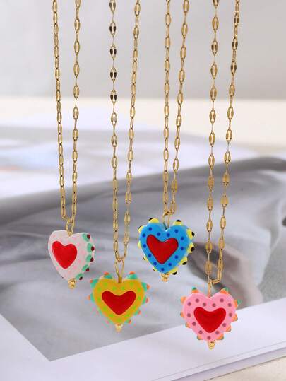 1 pieza Collar de cadena de acero de titanio en forma de corazón multicolor, elegante y exquisito, para el Día de San Valentín, para mujeres, hermanas, parejas - Regalo de joyería delicada, perfecto para citas diarias, fiestas, vacaciones, regalos