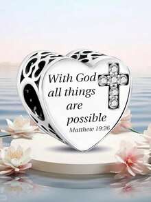1pc 925 Sterling Silver "All Things Are Possible" Cross Pendant, Suitable For DIY Women Jewelry Bracelet - Gather - View 5