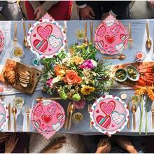 24pcs Pink Paper Plates, Cups, Napkins, Valentine's Day Party Tableware Set, Heart Shaped Plates, Disposable Cake & Dessert Plates, Suitable For Wedding, Engagement, Anniversary, Daily Meals, Birthday, Holiday, Picnic, School, Office, Home Use - Black - View 12