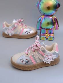 1 Pair Comfortable, Fashionable, Lightweight, Breathable Children Sports Shoes With Lace Design, Easy To Put On And Take Off, Suitable For Indoor And Outdoor Wear All Year Round - Pink - View 6