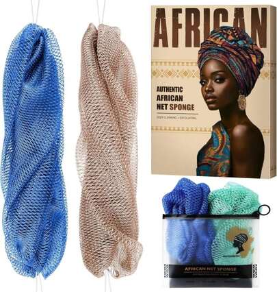 Authentic African Net Sponge With Knots - Afro Scrubber Bath Loofah Exfoliating Net Sponge For Shower - 4 Pack African Bath Sponges Exfoliator For Most Skin Types Back Scrub Washer Accessories