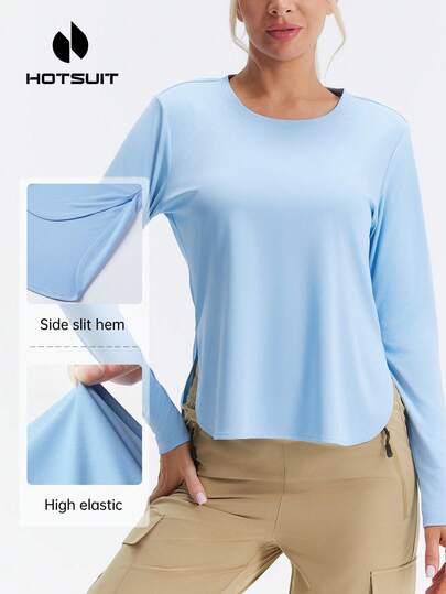 HOTSUIT 女士轻便户外长袖衬衫，侧边开衩，适合夏季运动、跑步、钓鱼等活动