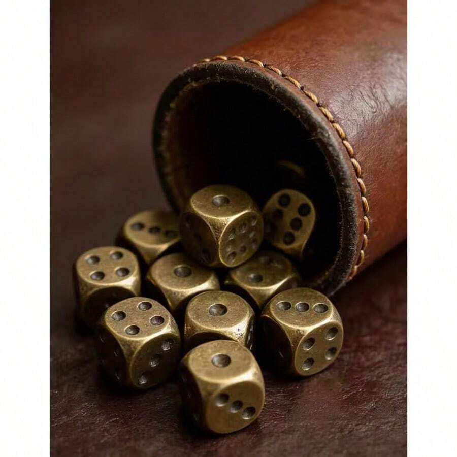 复古骰子 2 颗,六边形,精美雕刻金属,角色扮演游戏桌面摆件,棋盘游戏及玩家礼物,派对及生日礼物的理想之选,复古角色扮演游戏爱好者的必备之选 - 銅色 - 查看 1