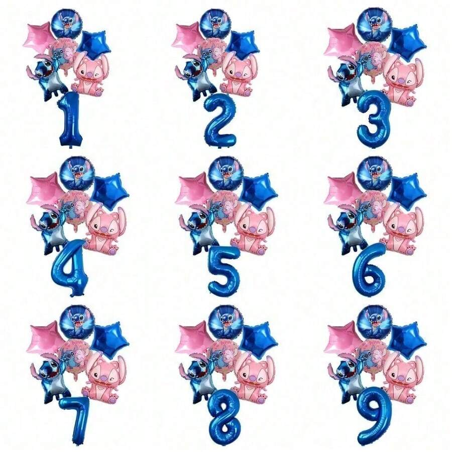 Hasbro 7 chiếc bóng nhôm Lilo & Stitch, trang trí tiệc sinh nhật cho bé trai & bé gái, 1 2 3 4 5 6 7 8 9 tuổi, phụ kiện tiệc mừng em bé, bóng đồ chơi trẻ em - Nhiều màu - Xem 1