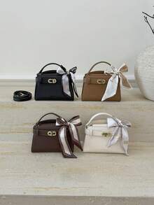 时尚女士手提包，高品质通勤托特包，斜挎单肩包，带围巾 - 彩色 - 查看 7