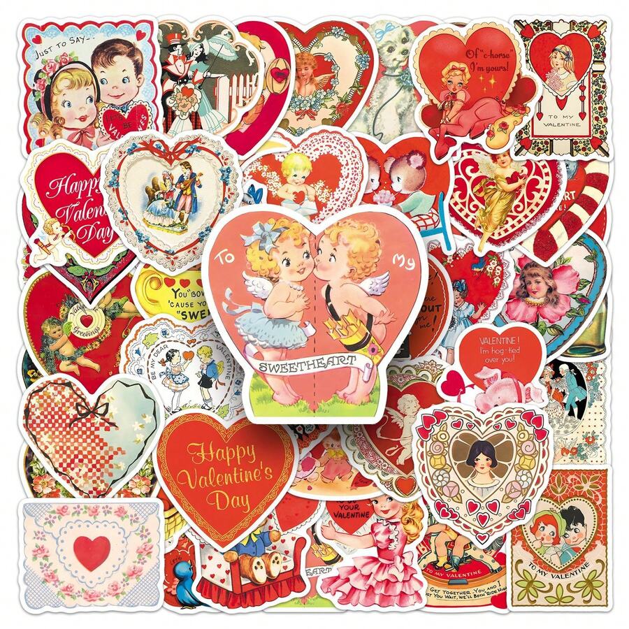 50张情人节贴纸，可爱卡通粉色贴纸，大包装，防水乙烯基贴纸，适用于水瓶、笔记本电脑、手机、滑板、自行车、行李箱、吉他等，情人节礼物和装饰品 - Y - 查看 1