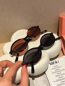 1/2 par de gafas de montura ovalada pequeña y retro, versátiles y de estilo callejero - Multicolor - Ver 4