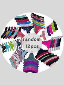 12pcs/Pack S-XXL Randomly Assorted Low Rise Cotton And Lace Sexy Comfortable Tanga Thongs For Women - 混合色 - 查看 2