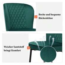 Dining Chairs (6 Pieces), Dark Green, Designer Upholstered Chair With Backrest, Velvet Metal Seat Frame - Green - View 2