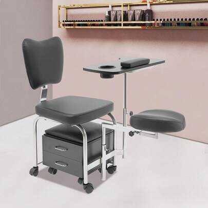 kangten Manicure Pedicure Chair, Nail Table Professional Trolley, Beauty Spa Massage Stool, Adjustable Nail Desk Workstation with Rolling Wheels Drawers