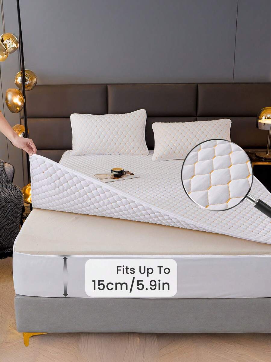 1 件装六面拉链床垫保护套，带绗缝内衬，适用于 6 英寸厚床垫，适用于单人床、双人床、大号床、厚床垫，透气静音，床垫套，低过敏性，优质拉链床垫垫，理想的家居礼品，完美的节日礼物 - 白色(床單高15) - 查看 1