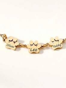 1PC Custom Personalized Paw Print Multi Name Bracelet, Stainless Steel Bracelet, Custom Pet Name Bracelet, Teen Minimalist Jewelry, Custom Bracelet, Can Be Customized With 1-3 Names, Minimalist Dog And Cat Paw Jewelry, Pet Lovers Gifts, Valentine's Day Gifts, Mother's Day Gifts, Teen Birthdays, Personality Anniversary Gifts - Multicolor - View 7