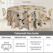 Round Tablecloth With Flower And Bird Patterns Wear Resistant And Dirt Resistant For Home Decoration Picnics And Holiday Gatherings Christmas Decorations - 彩色 - 查看 2