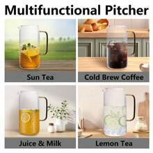 Large Clear Glass Pitcher With Lid, Ideal For Serving Fresh Water, Iced Tea, Juices, And Beverages - Multicolor - View 2