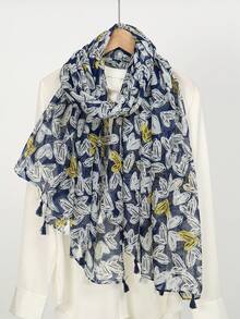 1pc New Heart Print Tassel Decor Shawl Scarf, Sweet Style Lightweight Wrap For Travel & Sun Protection - Multicolor - View 13